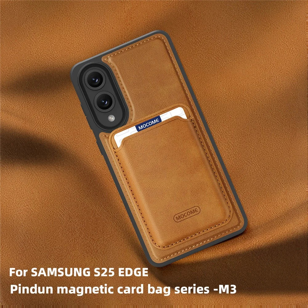 For Samsung Galaxy S25 Edge Magnetic Case with Detachable Card Holder TPU + PU Leather Phone Back Cover - Brown - 6