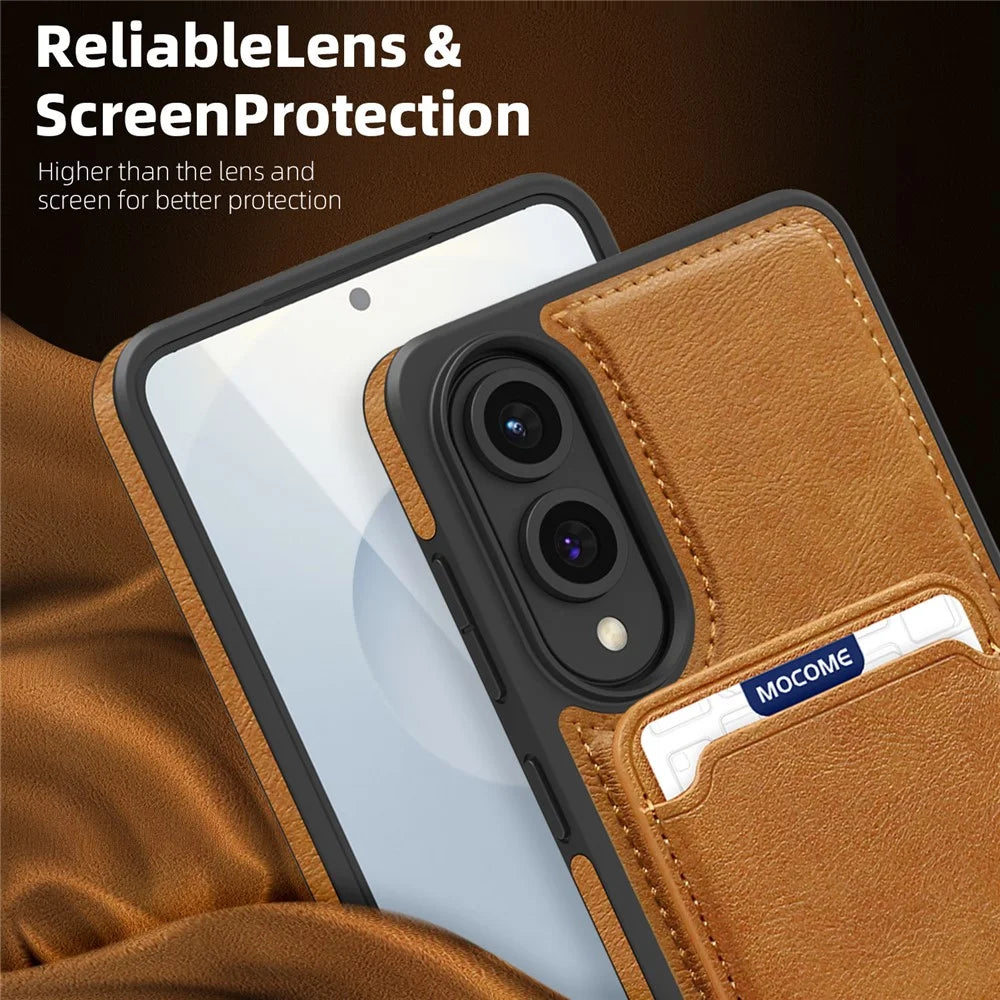 For Samsung Galaxy S25 Edge Magnetic Case with Detachable Card Holder TPU + PU Leather Phone Back Cover - Brown - 7