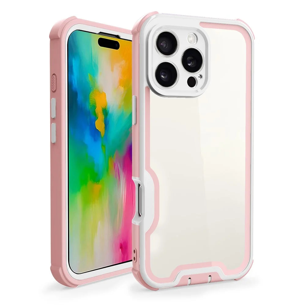 For iPhone 16 Pro Max Case Detachable 4 in 1 TPU + Acrylic + PC Shockproof Phone Cover - Rose Gold + White - 1