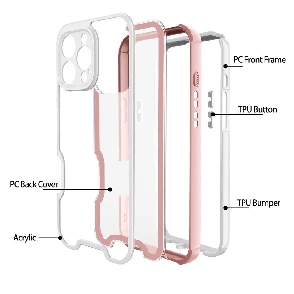 For iPhone 16 Pro Max Case Detachable 4 in 1 TPU + Acrylic + PC Shockproof Phone Cover - Rose Gold + White - 2