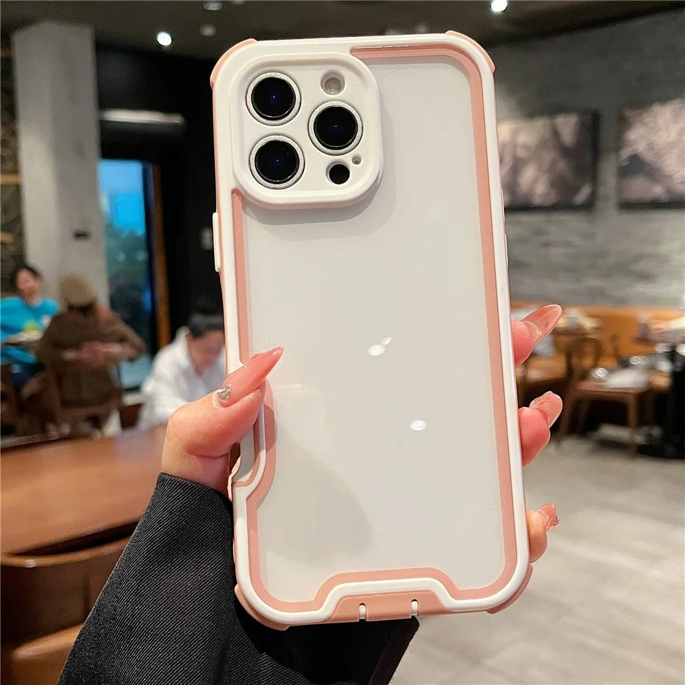 For iPhone 16 Pro Max Case Detachable 4 in 1 TPU + Acrylic + PC Shockproof Phone Cover - Rose Gold + White - 3