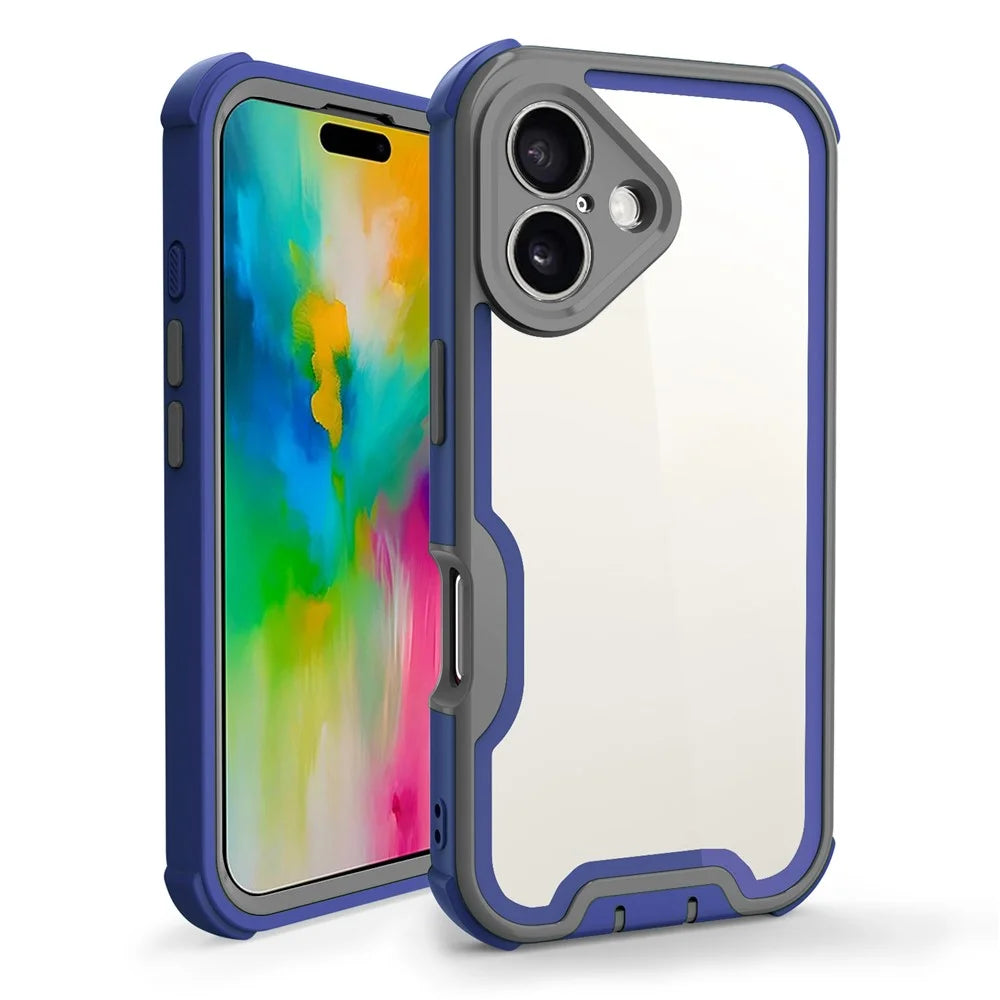 For iPhone 16 Case Detachable 4 in 1 TPU + Acrylic + PC Shockproof Phone Cover - Sapphire + Dark Grey - 1