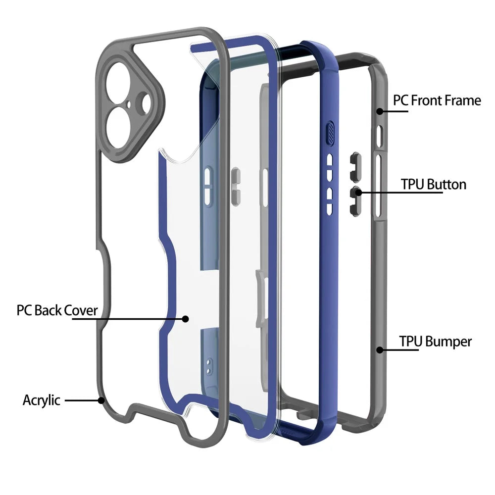 For iPhone 16 Case Detachable 4 in 1 TPU + Acrylic + PC Shockproof Phone Cover - Sapphire + Dark Grey - 2
