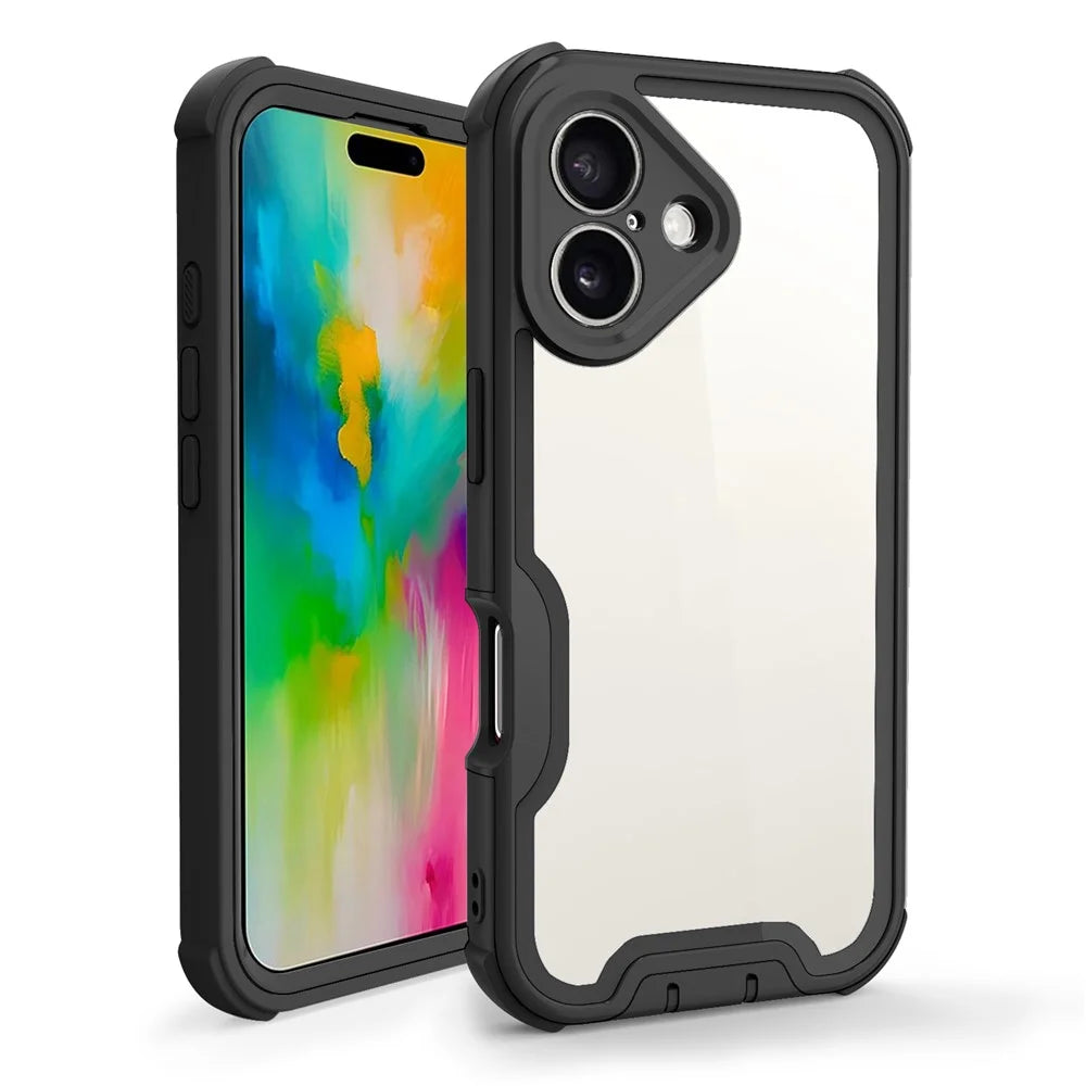 For iPhone 16 Plus Case Detachable 4 in 1 TPU + Acrylic + PC Shockproof Phone Cover - Black - 1