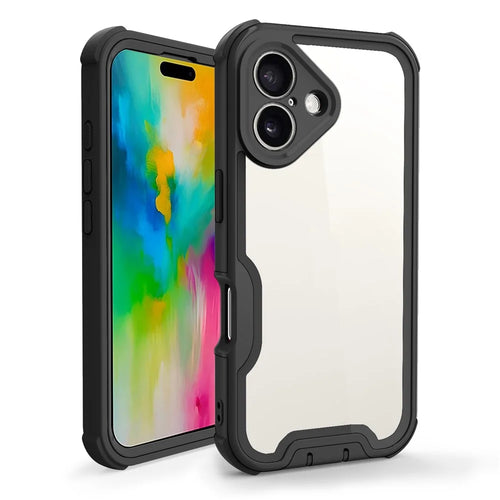 For iPhone 16 Plus Case Detachable 4 in 1 TPU + Acrylic + PC Shockproof Phone Cover - Black - 1