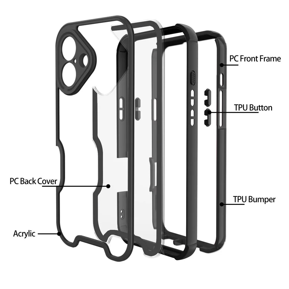For iPhone 16 Plus Case Detachable 4 in 1 TPU + Acrylic + PC Shockproof Phone Cover - Black - 2