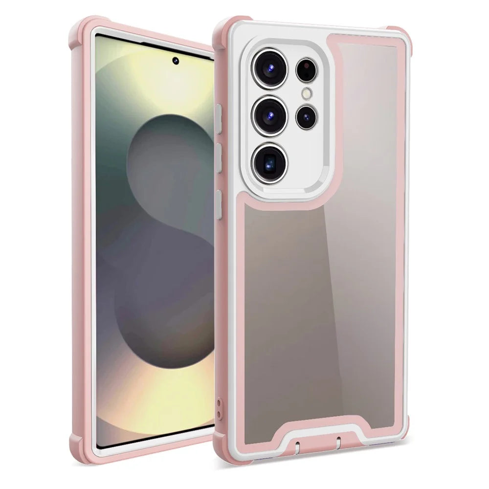 For Samsung Galaxy S25 Ultra Case Detachable 4 in 1 TPU + Acrylic + PC Shockproof Phone Cover - Rose Gold + White - 1