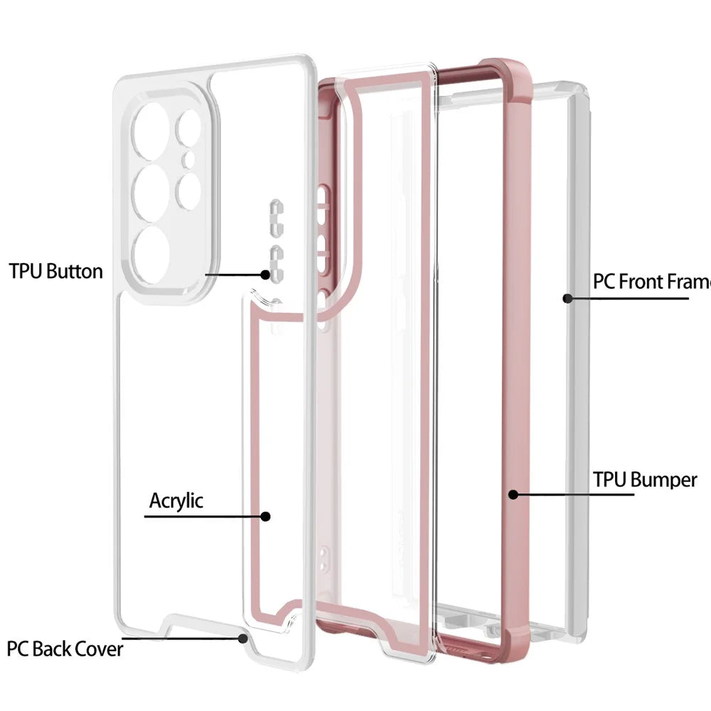 For Samsung Galaxy S25 Ultra Case Detachable 4 in 1 TPU + Acrylic + PC Shockproof Phone Cover - Rose Gold + White - 2