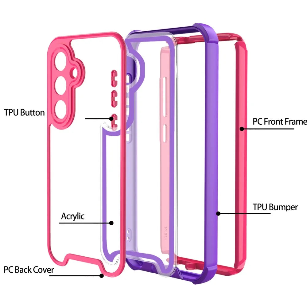For Samsung Galaxy S25 Case Detachable 4 in 1 TPU + Acrylic + PC Shockproof Phone Cover - Blue Purple + Rose - 2