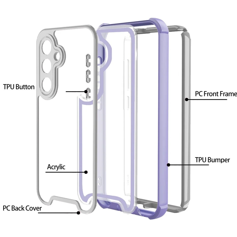 For Samsung Galaxy S24 Case Detachable 4 in 1 TPU + Acrylic + PC Shockproof Phone Cover - Light Purple + Grey - 2
