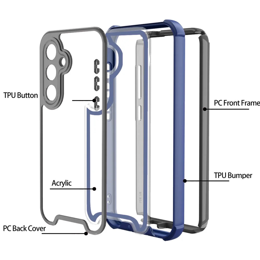 For Samsung Galaxy S25+ Case Detachable 4 in 1 TPU + Acrylic + PC Shockproof Phone Cover - Sapphire + Dark Grey - 2