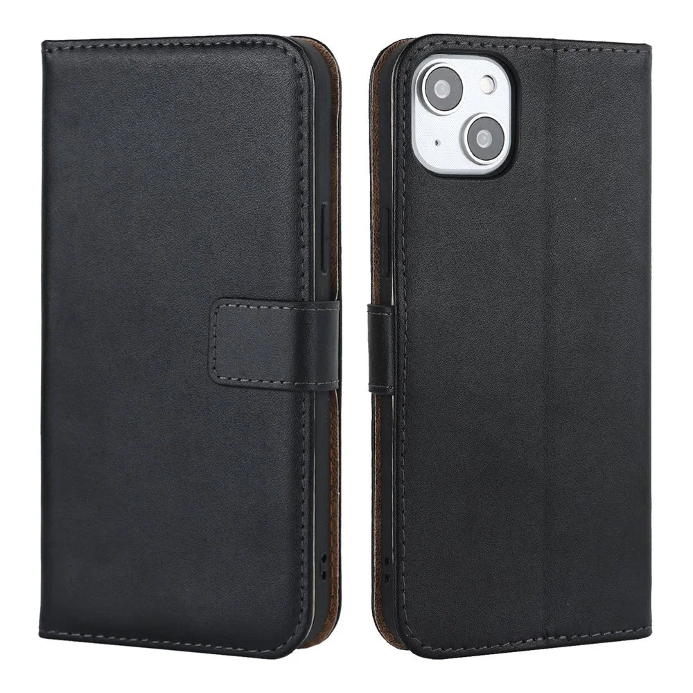 For iPhone 14 Flip Phone Case Shockproof Genuine Leather Wallet Supporting Stand Anti-Scratch Cell Phone Cover - 1