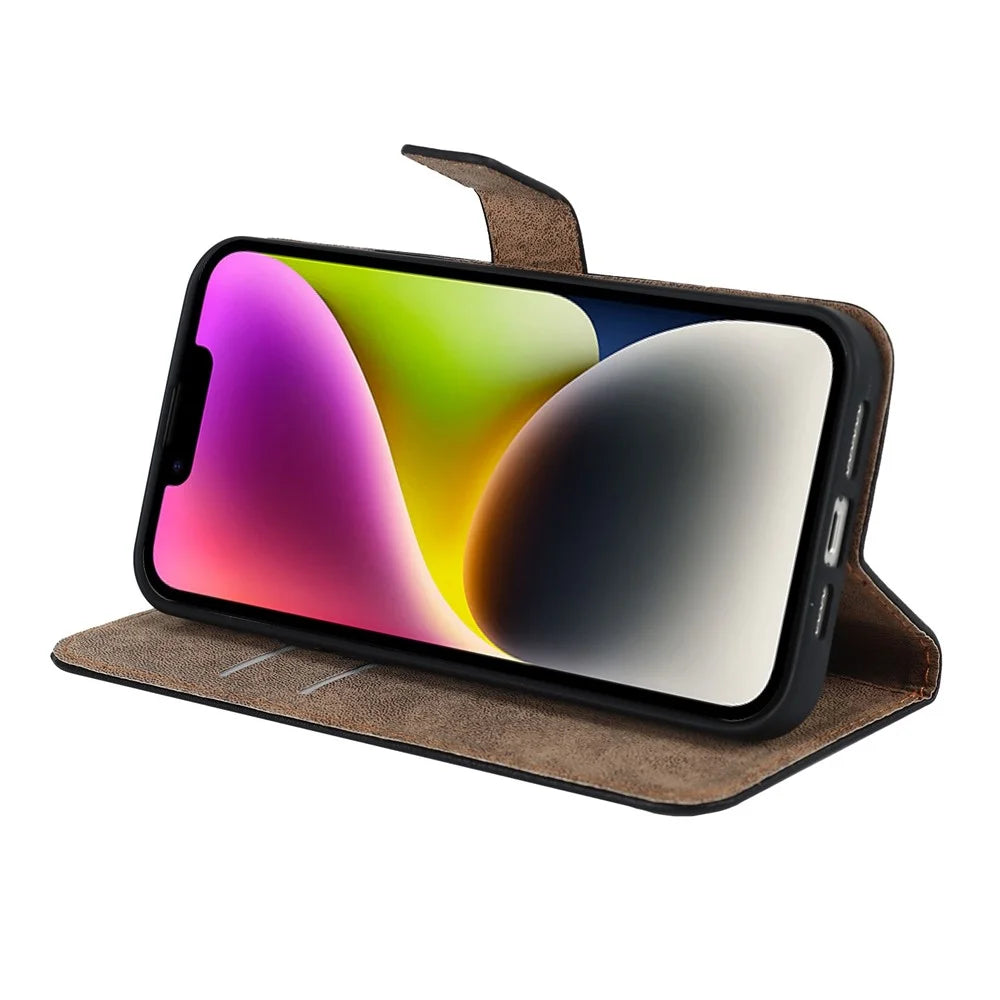 For iPhone 14 Flip Phone Case Shockproof Genuine Leather Wallet Supporting Stand Anti-Scratch Cell Phone Cover - 3