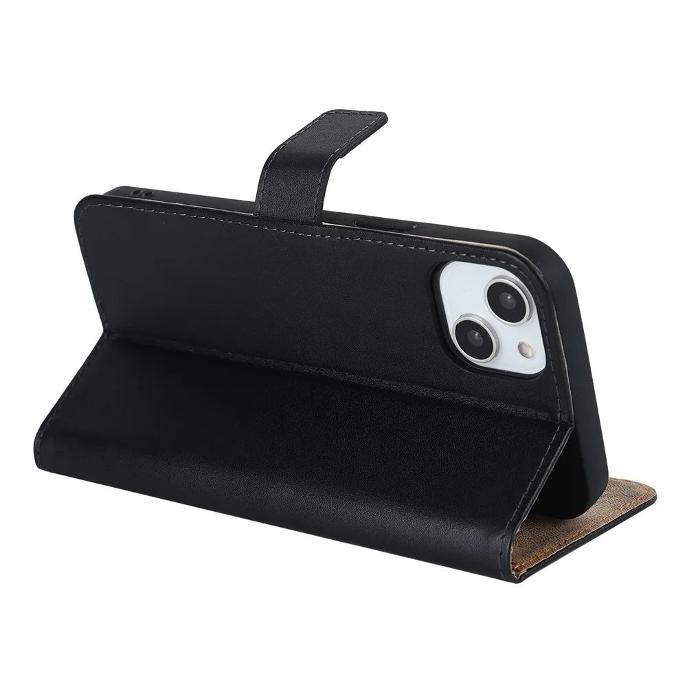 For iPhone 14 Flip Phone Case Shockproof Genuine Leather Wallet Supporting Stand Anti-Scratch Cell Phone Cover - 4