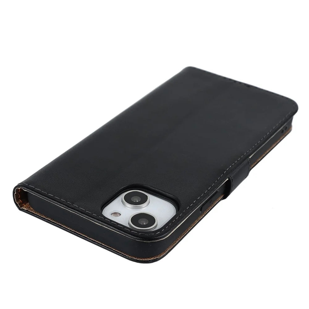 For iPhone 14 Flip Phone Case Shockproof Genuine Leather Wallet Supporting Stand Anti-Scratch Cell Phone Cover - 5