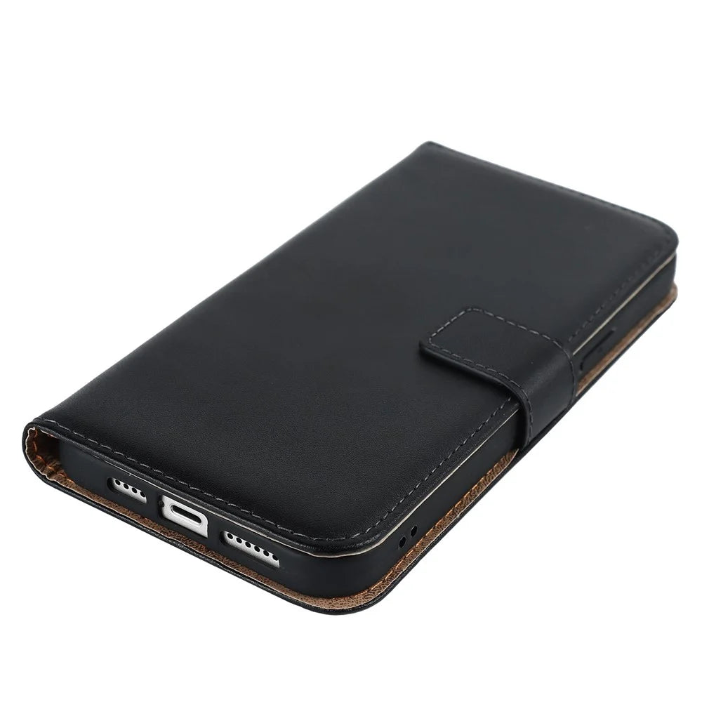 For iPhone 14 Flip Phone Case Shockproof Genuine Leather Wallet Supporting Stand Anti-Scratch Cell Phone Cover - 6