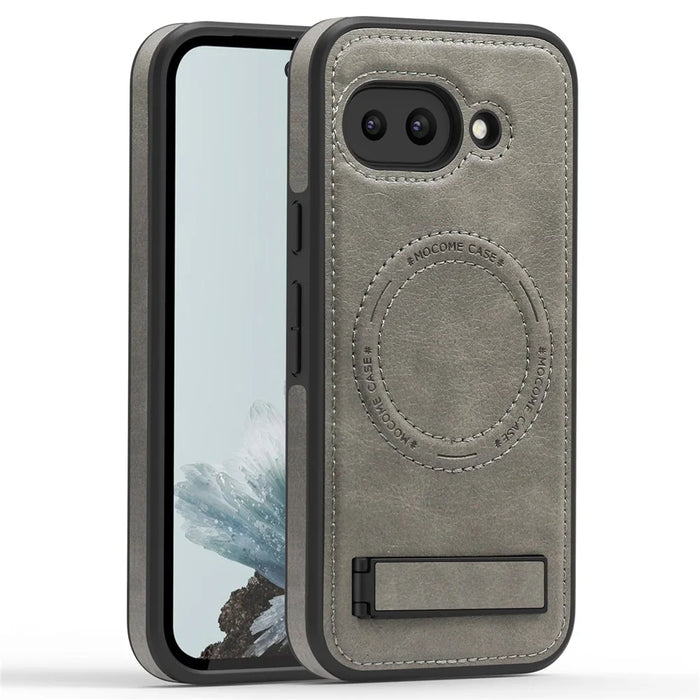For Google Pixel 9a Magnetic Case with Folded Kickstand PC Silicone Leather Phone Back Cover - Grey - 1