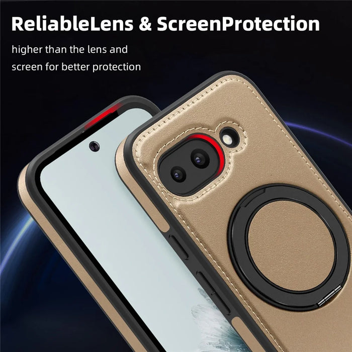 For Google Pixel 9a Case with Ring Kickstand Magnetic Case PU Leather Back Cover - Desert Gold - 6