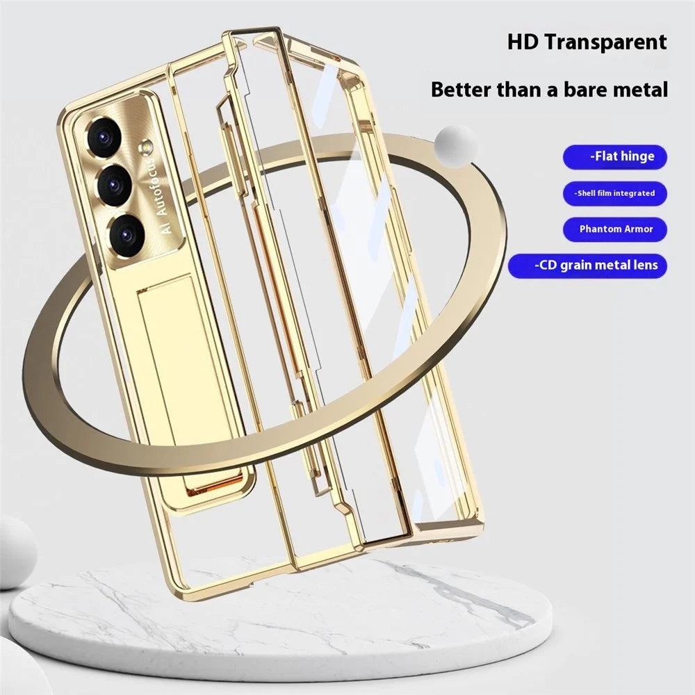For Samsung Galaxy Z Fold7 5G Case Kickstand Hard PC Phone Cover with Screen Film / Stylus - Champagne Gold - 4
