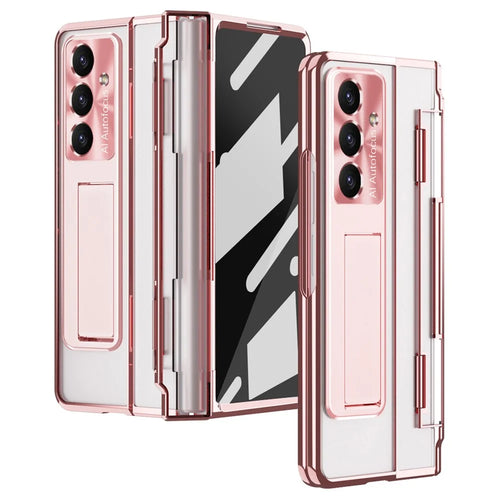 For Samsung Galaxy Z Fold7 5G Case Kickstand Hard PC Phone Cover with Screen Film - Rose Gold - 1