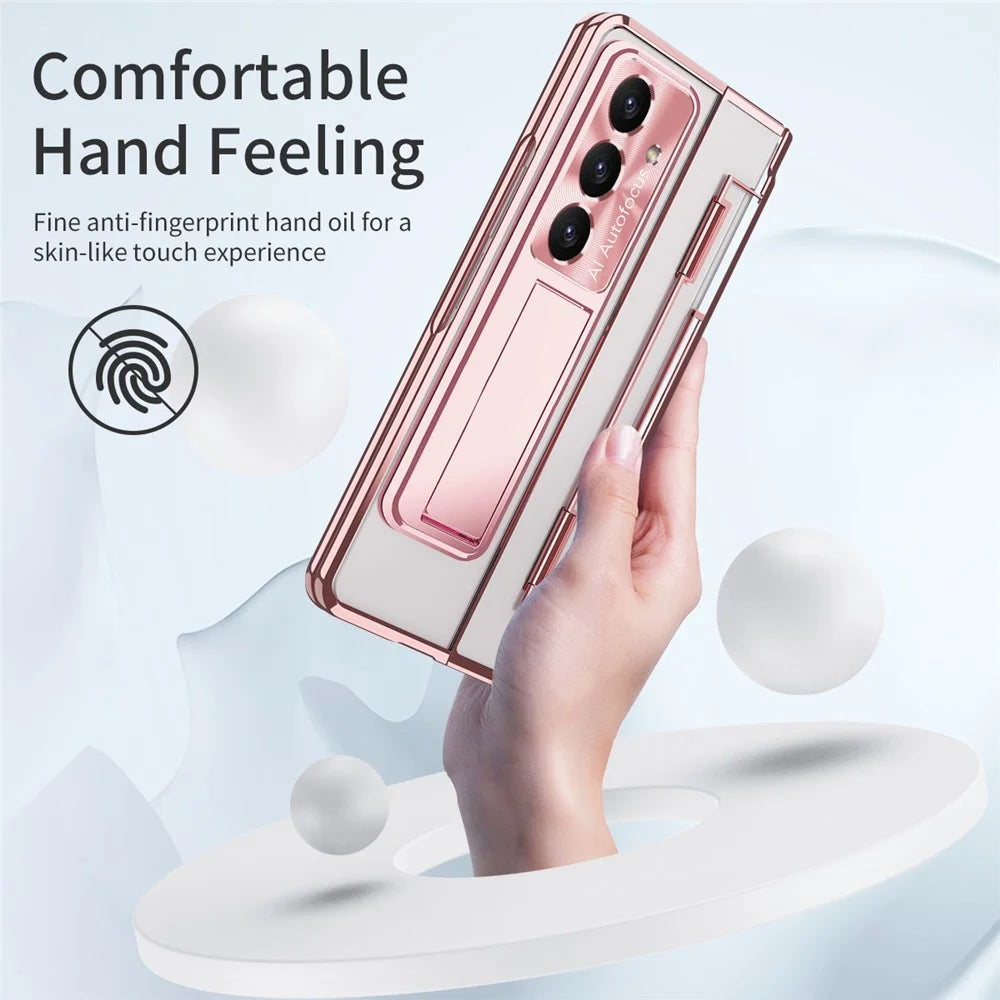 For Samsung Galaxy Z Fold7 5G Case Kickstand Hard PC Phone Cover with Screen Film - Rose Gold - 2