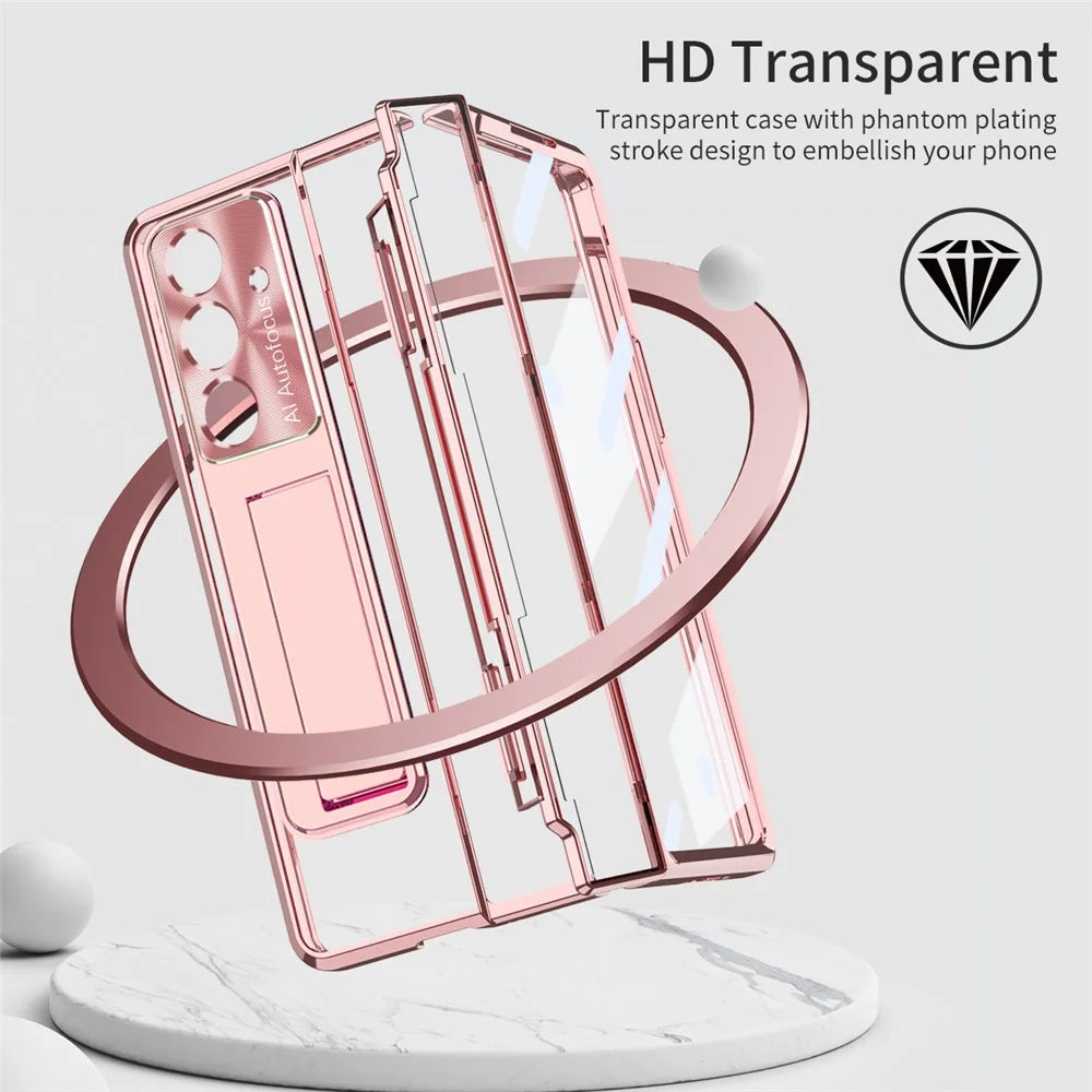 For Samsung Galaxy Z Fold7 5G Case Kickstand Hard PC Phone Cover with Screen Film - Rose Gold - 3
