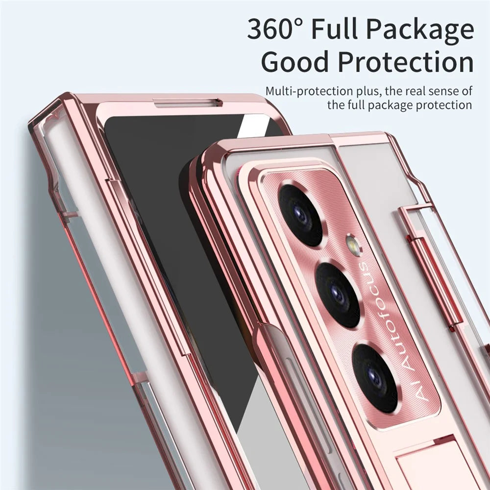 For Samsung Galaxy Z Fold7 5G Case Kickstand Hard PC Phone Cover with Screen Film - Rose Gold - 4