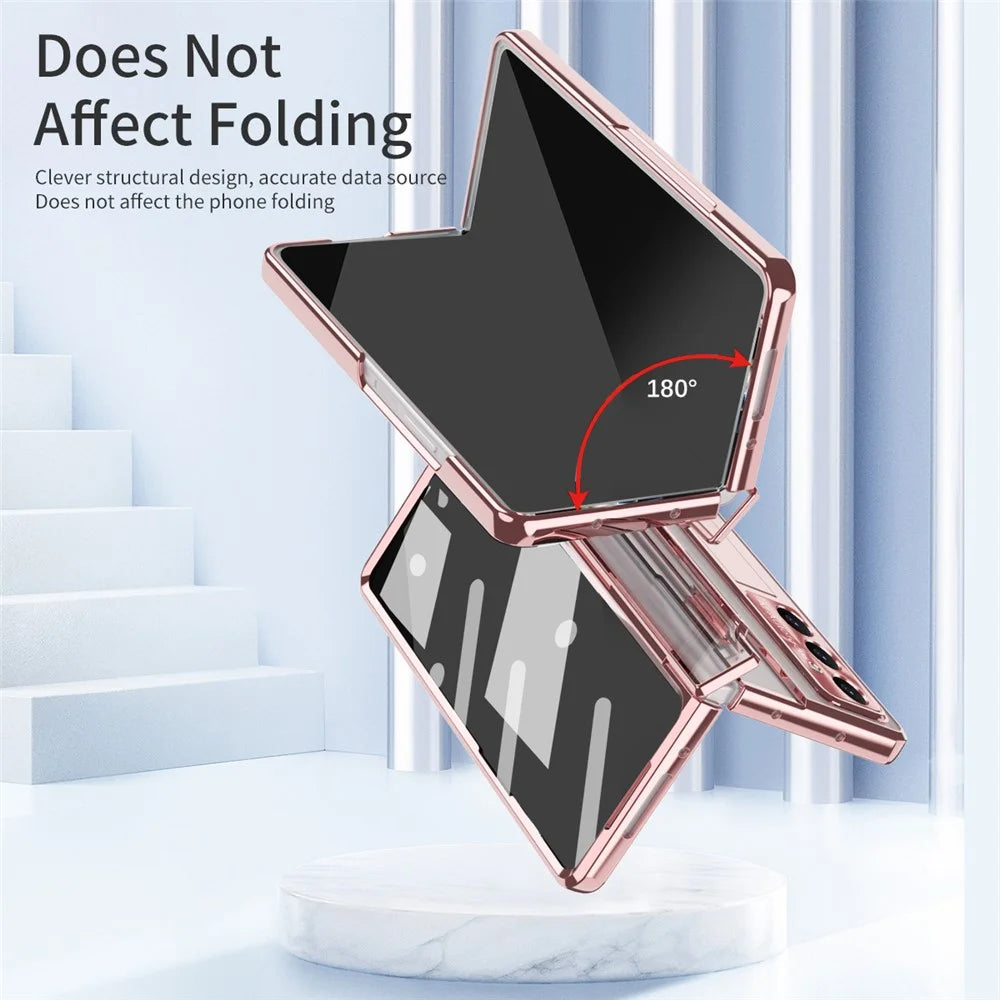 For Samsung Galaxy Z Fold7 5G Case Kickstand Hard PC Phone Cover with Screen Film - Rose Gold - 5