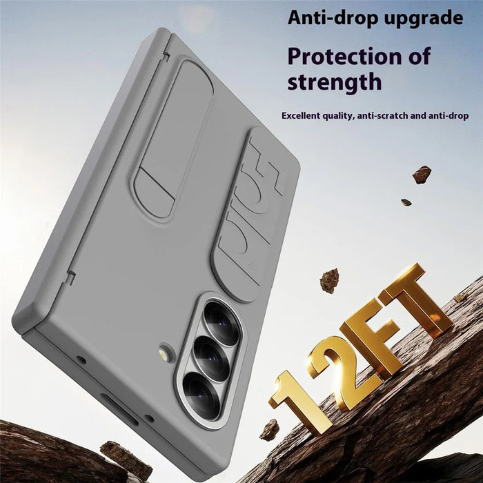 For Samsung Galaxy Z Fold7 5G Case Kickstand Wristband Hard PC Phone Cover with Pen Slot / Stylus - Grey - 3