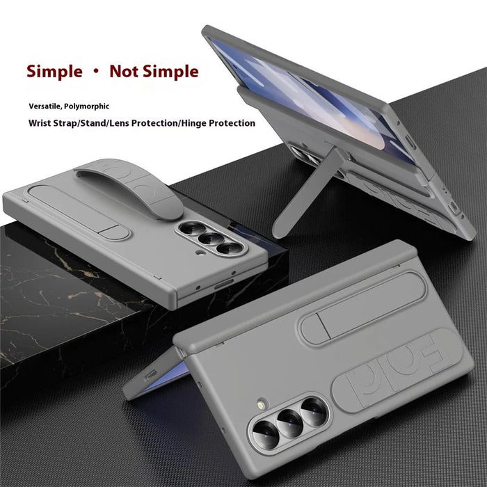 For Samsung Galaxy Z Fold7 5G Case Kickstand Wristband Hard PC Phone Cover with Pen Slot / Stylus - Grey - 4