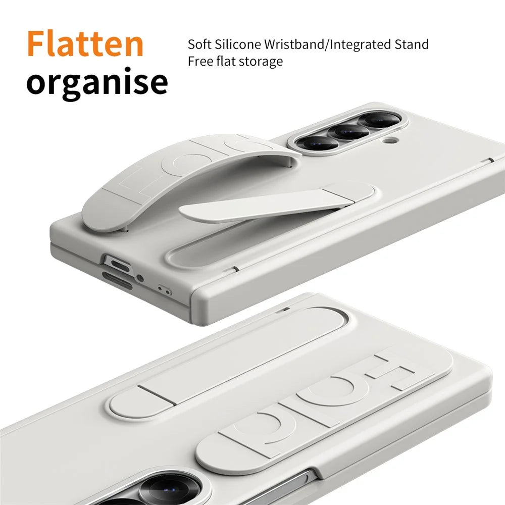 For Samsung Galaxy Z Fold7 5G Kickstand Case Hard PC Phone Cover with Silicone Wristband and Tempered Glass Film - White - 2