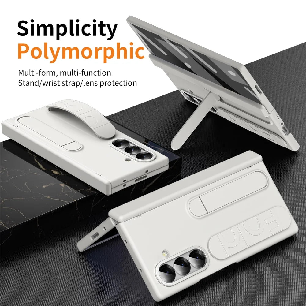 For Samsung Galaxy Z Fold7 5G Kickstand Case Hard PC Phone Cover with Silicone Wristband and Tempered Glass Film - White - 4