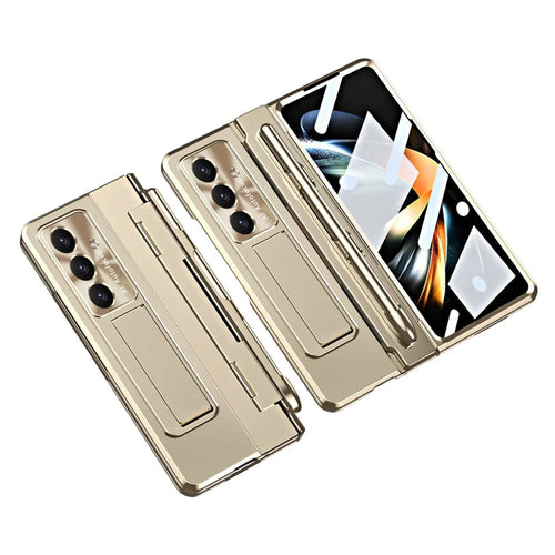 For Samsung Galaxy Z Fold7 5G Case Hinge Protection Hard PC Phone Cover with Screen Film / Stylus - Gold - 1
