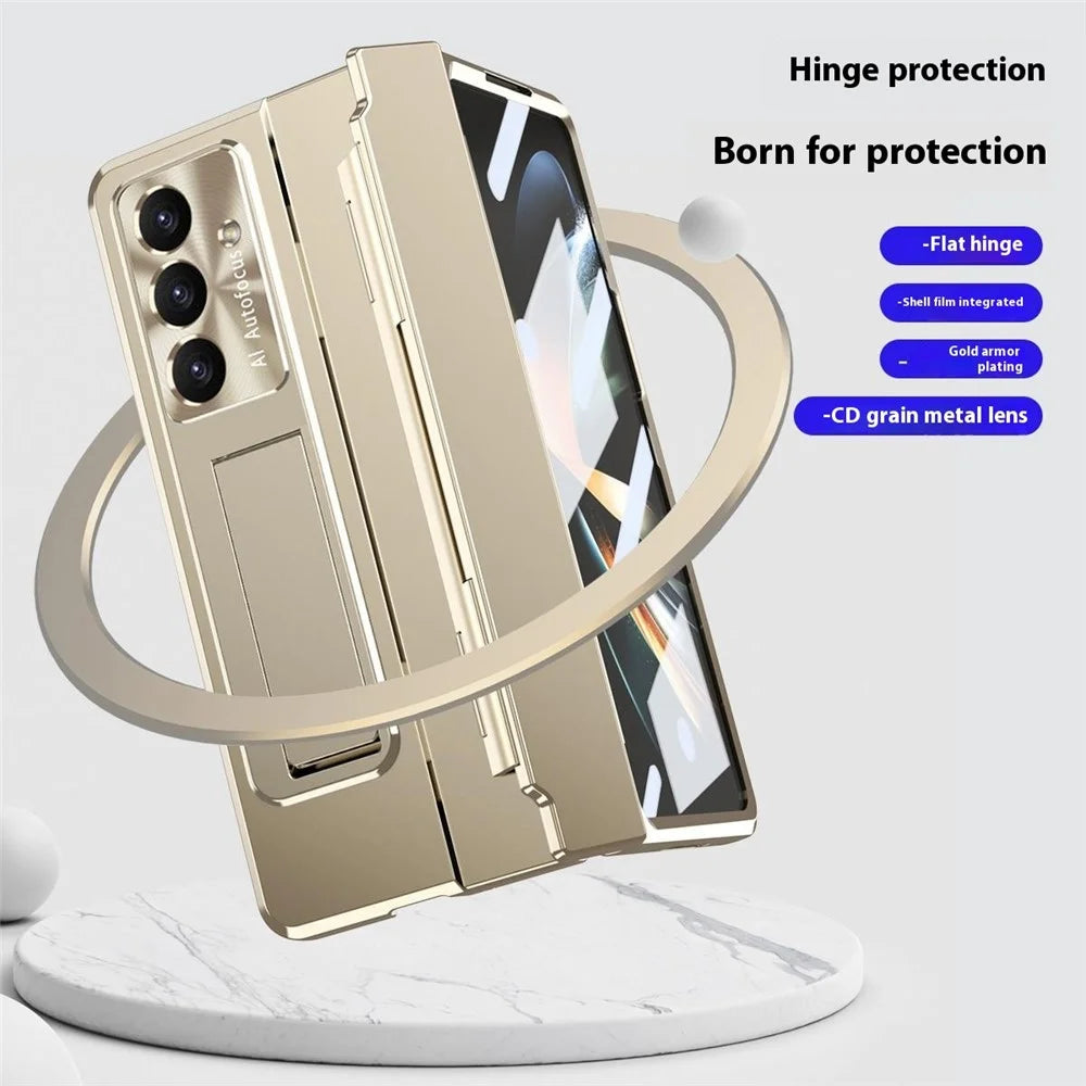 For Samsung Galaxy Z Fold7 5G Case Hinge Protection Hard PC Phone Cover with Screen Film / Stylus - Gold - 2