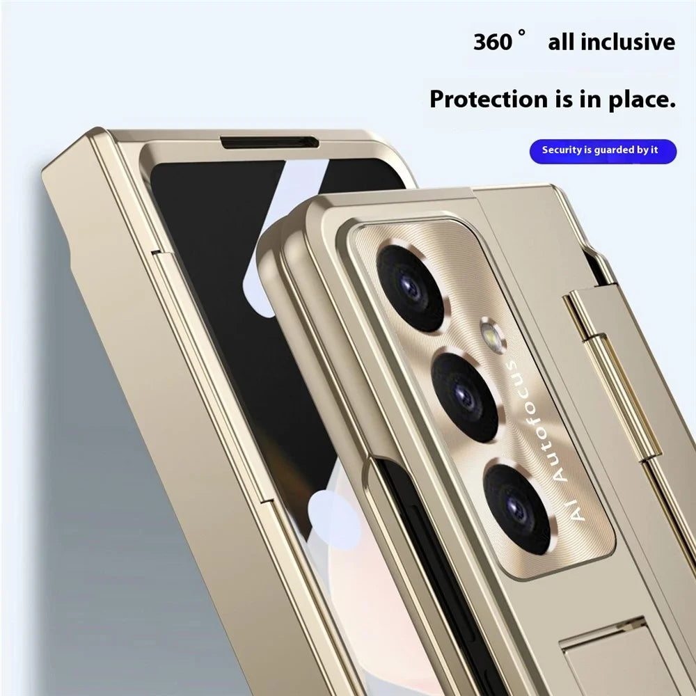 For Samsung Galaxy Z Fold7 5G Case Hinge Protection Hard PC Phone Cover with Screen Film / Stylus - Gold - 3