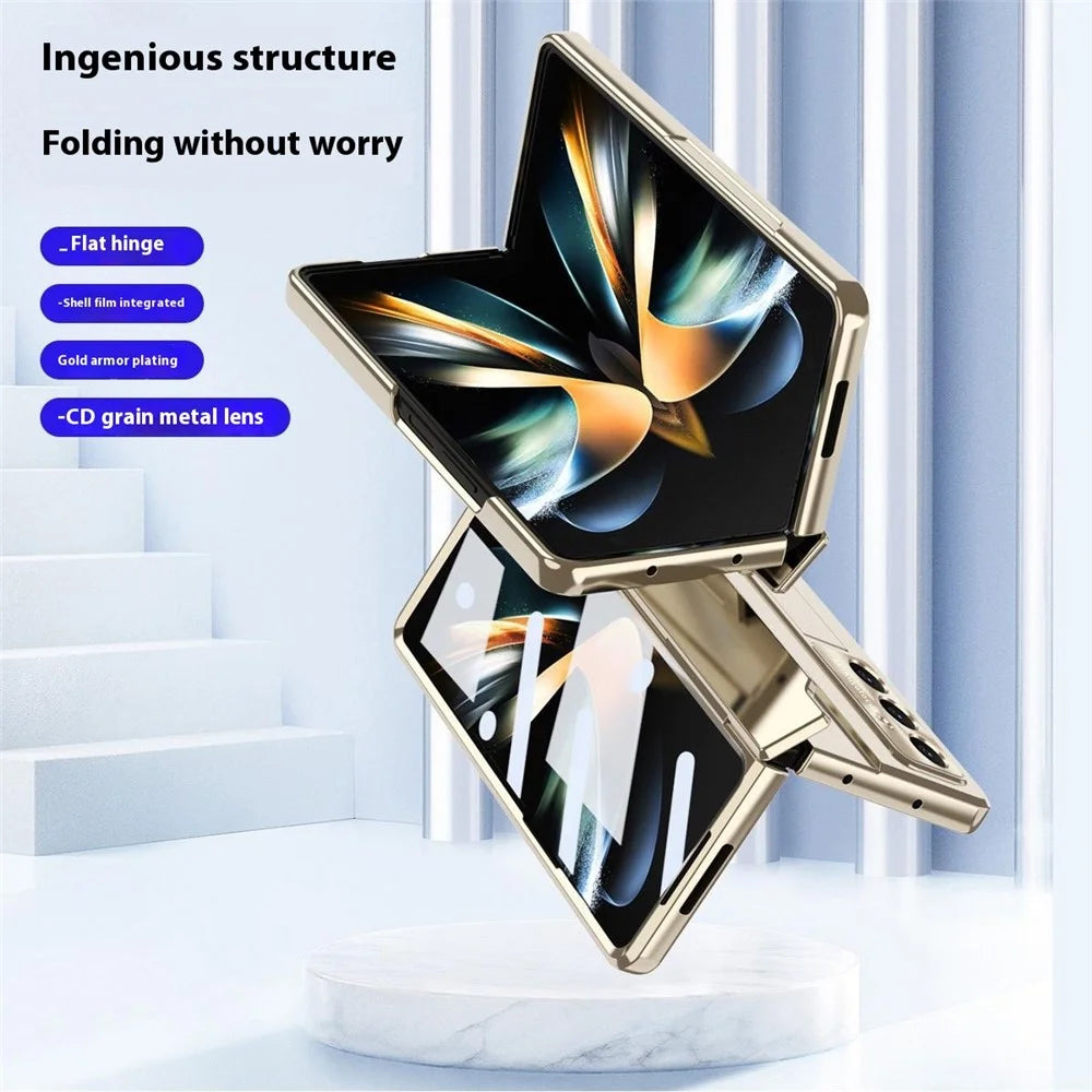 For Samsung Galaxy Z Fold7 5G Case Hinge Protection Hard PC Phone Cover with Screen Film / Stylus - Gold - 4