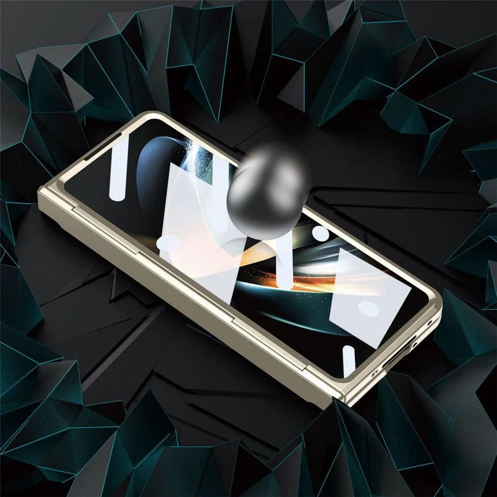 For Samsung Galaxy Z Fold7 5G Case Hinge Protection Hard PC Phone Cover with Screen Film / Stylus - Gold - 6