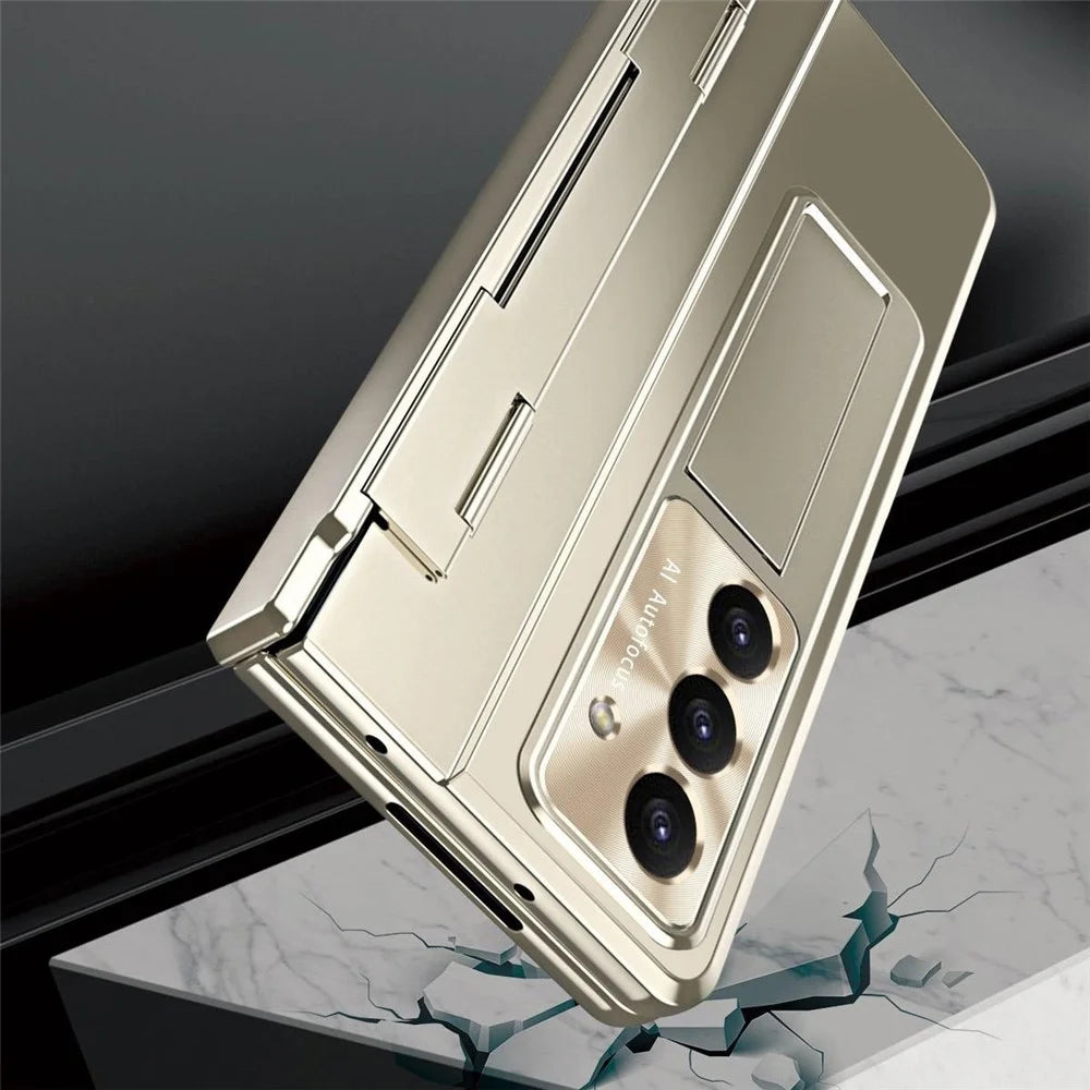 For Samsung Galaxy Z Fold7 5G Case Hinge Protection Hard PC Phone Cover with Screen Film / Stylus - Gold - 7