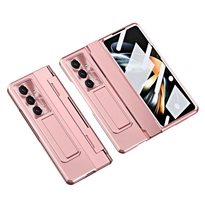 For Samsung Galaxy Z Fold7 5G Case Hinge Protection Hard PC Phone Cover with Screen Film - Pink - 1