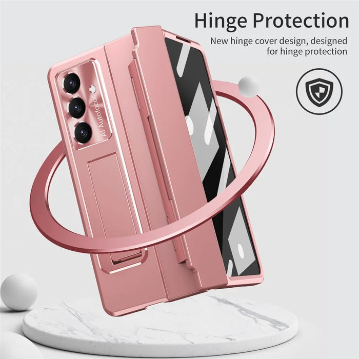 For Samsung Galaxy Z Fold7 5G Case Hinge Protection Hard PC Phone Cover with Screen Film - Pink - 4