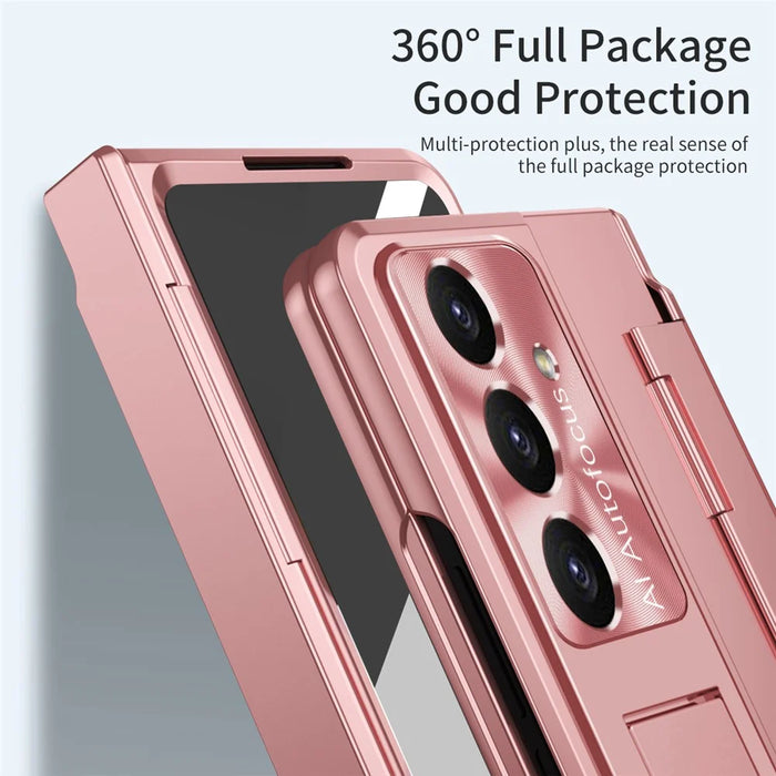 For Samsung Galaxy Z Fold7 5G Case Hinge Protection Hard PC Phone Cover with Screen Film - Pink - 5
