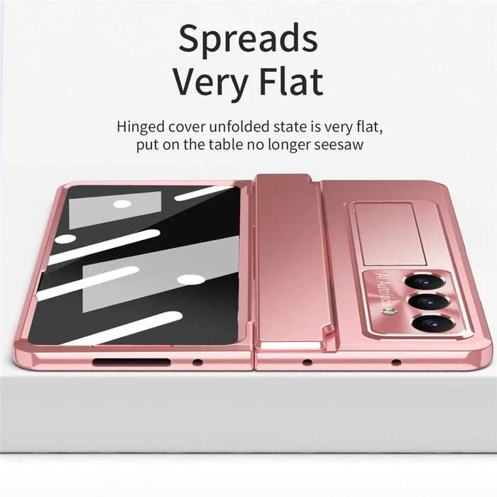 For Samsung Galaxy Z Fold7 5G Case Hinge Protection Hard PC Phone Cover with Screen Film - Pink - 7