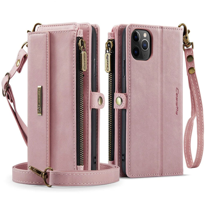 CASEME For iPhone 11 Pro Case  C39 RFID Blocking Zipper Wallet Stand Leather Cover with Strap - Pink - 2
