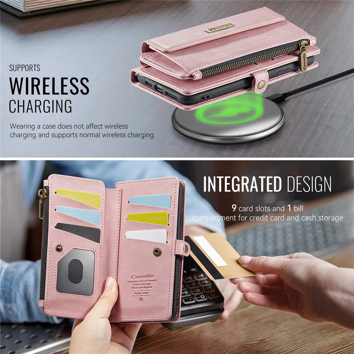 CASEME For iPhone 11 Pro Case  C39 RFID Blocking Zipper Wallet Stand Leather Cover with Strap - Pink - 6