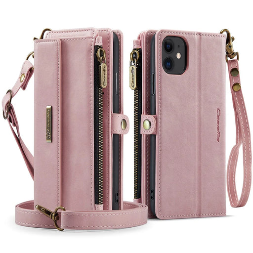 CASEME For iPhone 11 Case  C39 RFID Blocking Zipper Wallet Stand Leather Cover with Strap - Pink - 2