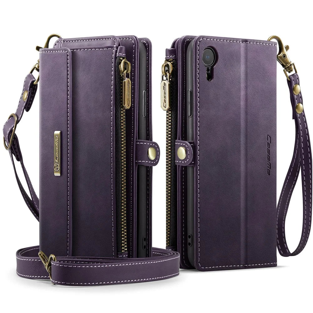 CASEME For iPhone XR 6.1 inch Case  C39 RFID Blocking Zipper Wallet Stand Leather Cover with Strap - Purple - 2