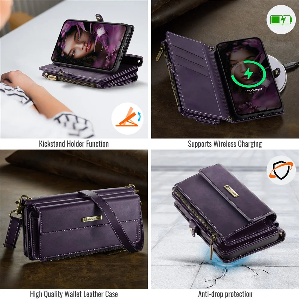 CASEME For iPhone XS 5.8 inch / iPhone X Case  C39 RFID Blocking Zipper Wallet Stand Leather Cover with Strap - Purple - 4