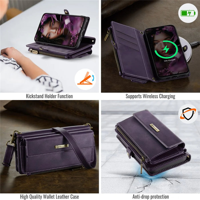 CASEME For iPhone XS 5.8 inch / iPhone X Case  C39 RFID Blocking Zipper Wallet Stand Leather Cover with Strap - Purple - 4