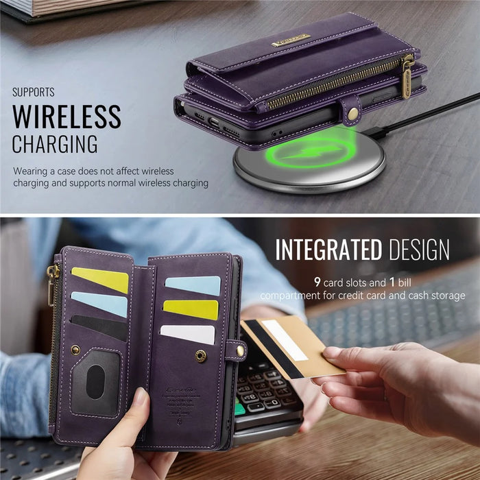 CASEME For iPhone XS 5.8 inch / iPhone X Case  C39 RFID Blocking Zipper Wallet Stand Leather Cover with Strap - Purple - 6