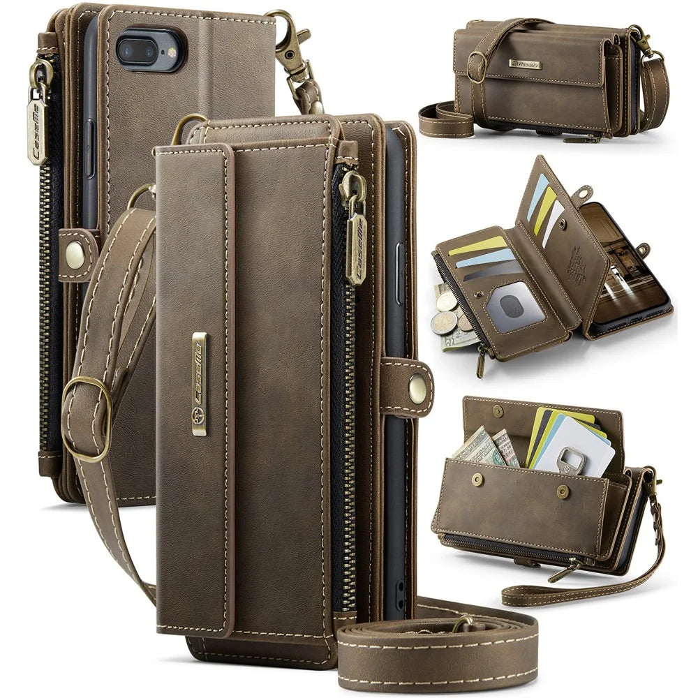 CASEME For iPhone 7 Plus 5.5 inch / iPhone 8 Plus 5.5 inch / iPhone 6 Plus 5.5 inch Case  C39 RFID Blocking Zipper Wallet Stand Leather Cover with Strap - Brown - 1